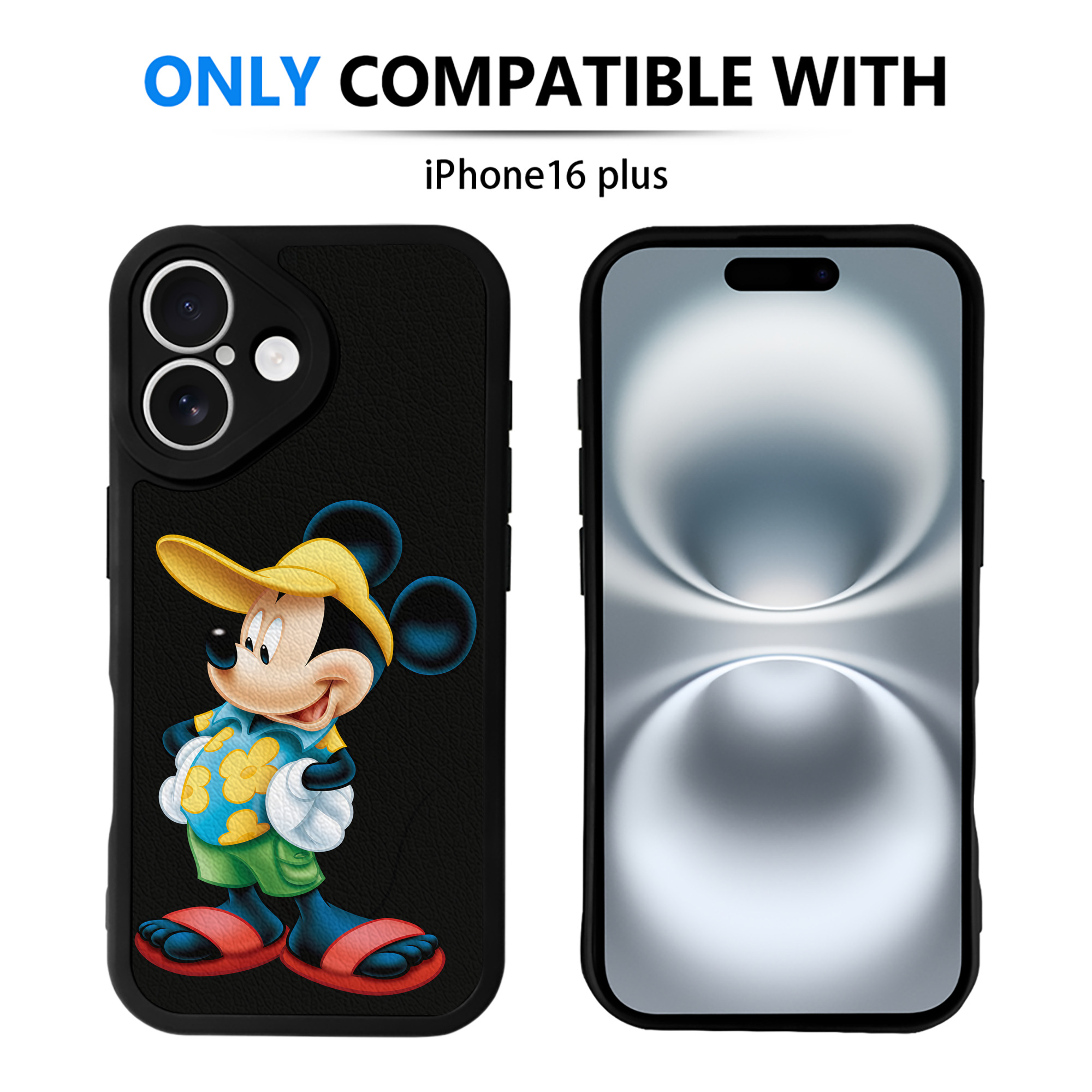 （画像用） ミッキーマウス Mickey Mouse 【iPhone 16シリーズ対応】シリコンスマホケース（レザー調） 材質：シリコン